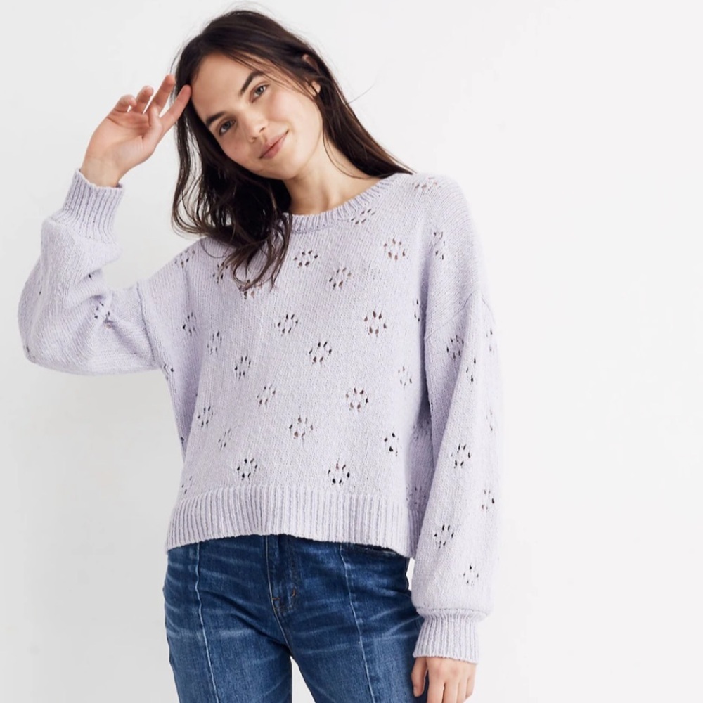 Madewell Lavender Pointelle Sweater Soft Knit Pullover Women’s Cozy Spring Top-M
